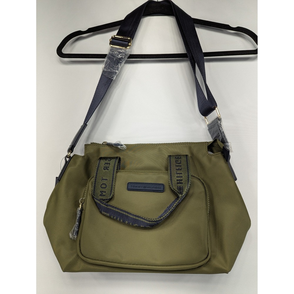 NWT Tommy‎ Hilfiger Olive Green Nylon Tote Bag Crossbody Adjustable Strap